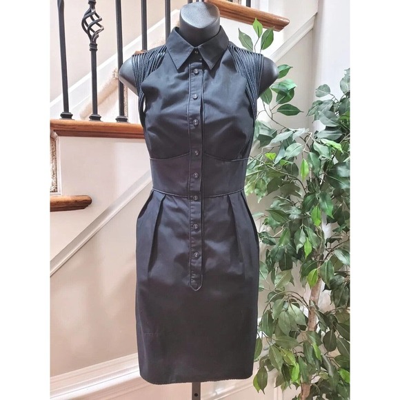 Nanette Lepore Women Black Solid Collared Sleeveless Casual Knee Length Dress 6 - Picture 9 of 9